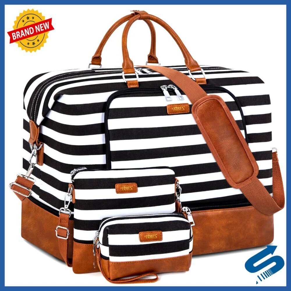 Oversized Travel Duffel Bag with Shoe Compartment, 21" Carry On Weekender